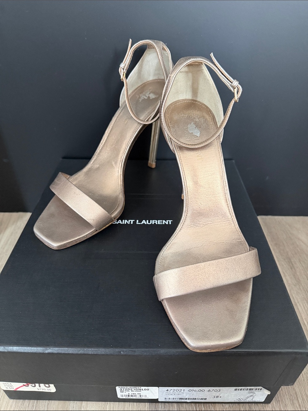 Saint Laurent Rose Gold Ankle-Strap Sandals
